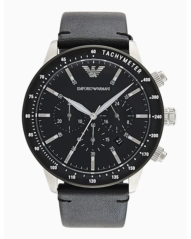 Emporio Armani Herren-chronograph mit Schwarzem Lederarmband Schwarz