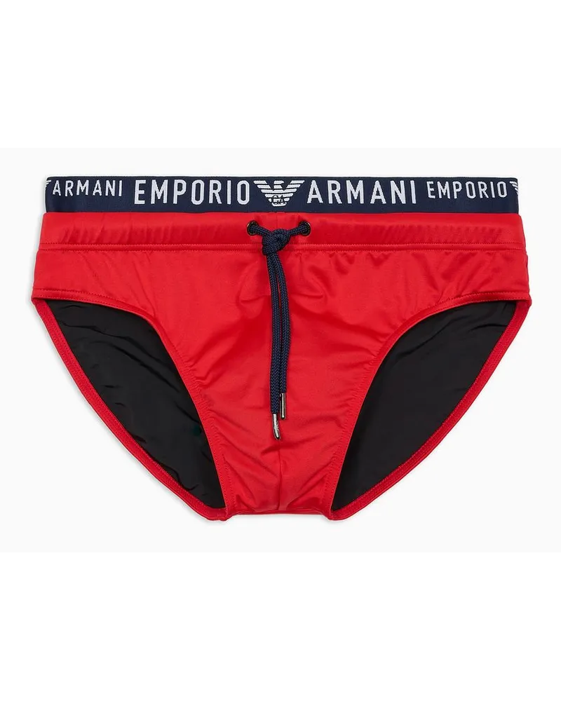 Emporio Armani Asv Badeslip aus Recycelter Mikrofaser mit Logoband Rot