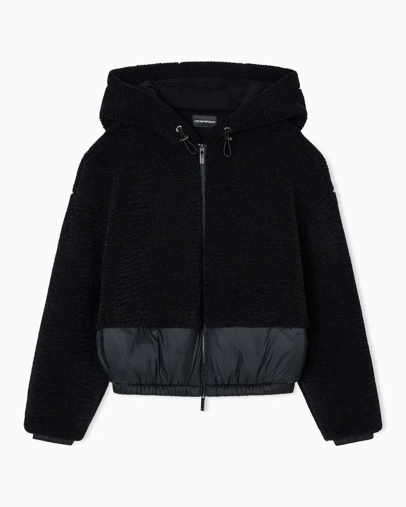Emporio Armani Blouson mit Reißverschluss und Sherpa-Kapuze Schwarz