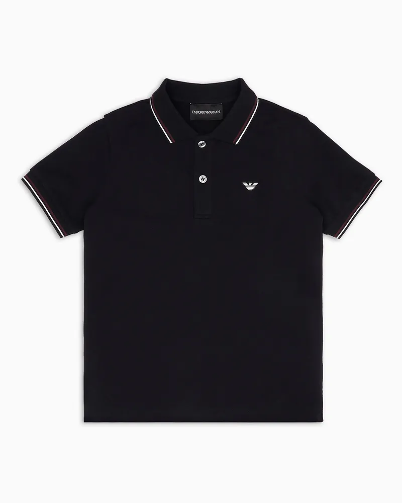 Emporio Armani Poloshirt aus Stretch-Pikee mit gestreiften Bündchen Marineblau