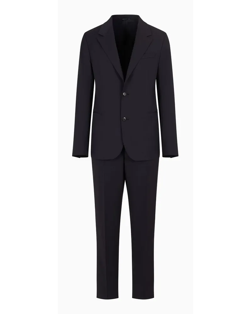 Emporio Armani Einreihiger Anzug In Slim Fit aus Natürlichem Stretch-wollfresko mit Tropenmuster Dunkelgrau