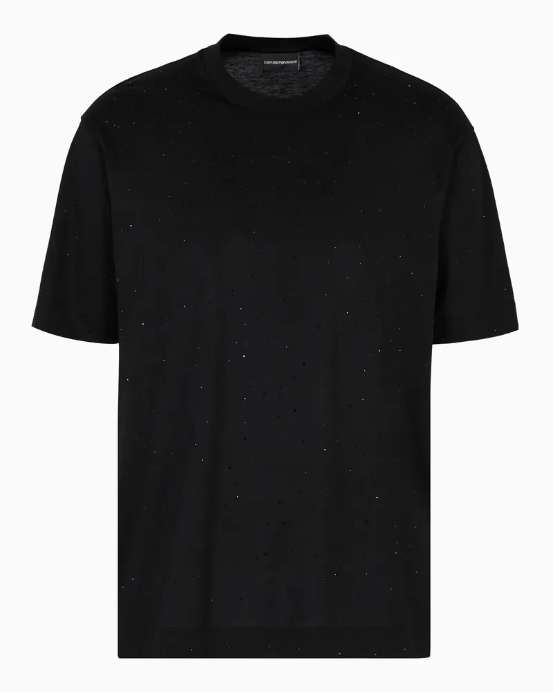 Emporio Armani ASV T-Shirt aus einer Jersey-Lyocell-Mischung mit Allover-Strasssteinen der Clubwear-Sonderkollektion Schwarz