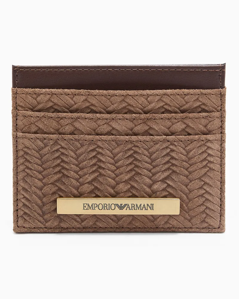 Emporio Armani ASV Kartenetui aus Veloursleder mit geprägtem Logo Braun