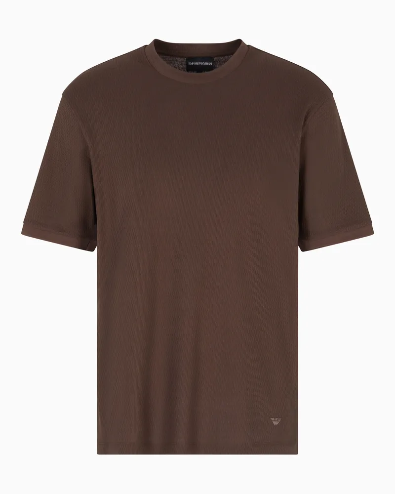 Emporio Armani ASV T-Shirt aus Jersey mit durchgängigem, vertikalem Muster in Jacquard-Stoff-Verarbeitung Braun