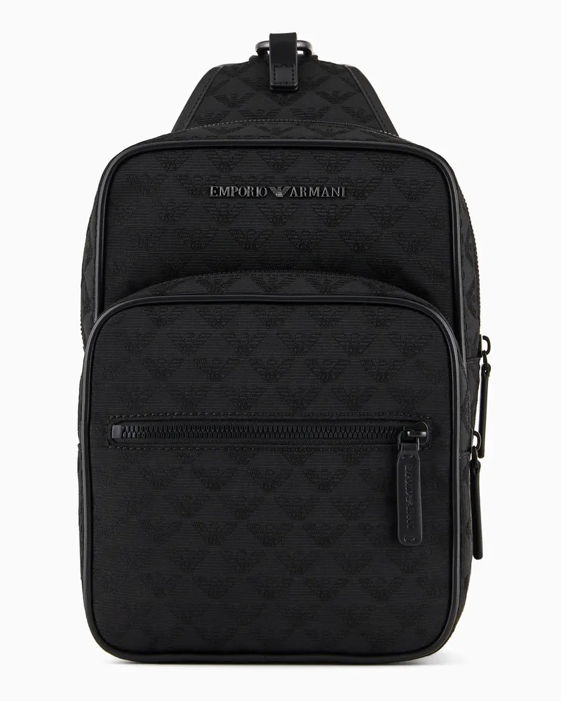Emporio Armani Ein-Schulter-Rucksack aus Nylon mit durchgehendem Adler-Motiv in Jacquard-Stoff-Verarbeitung Schwarz
