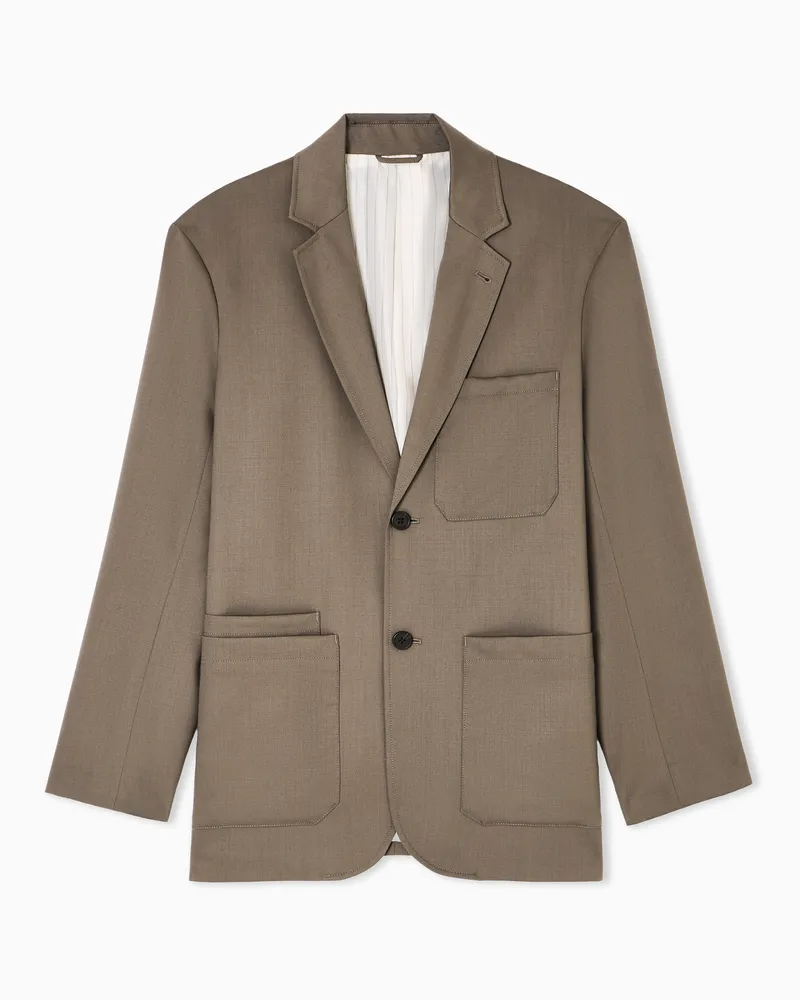 Emporio Armani Einreihiges Twill-Sakko aus flauschiger Schurwolle Beige