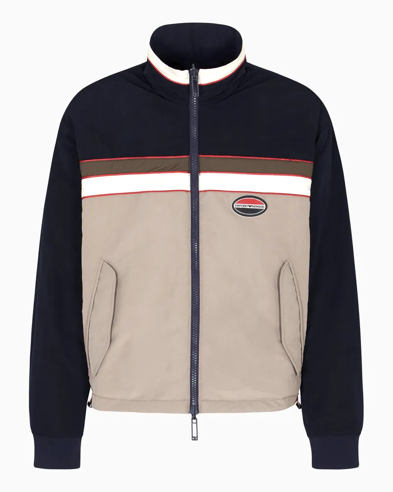 Emporio Armani Wendbarer Nylon-Blouson mit durchgehendem Reißverschluss und gummiertem Logo-Patch Beige