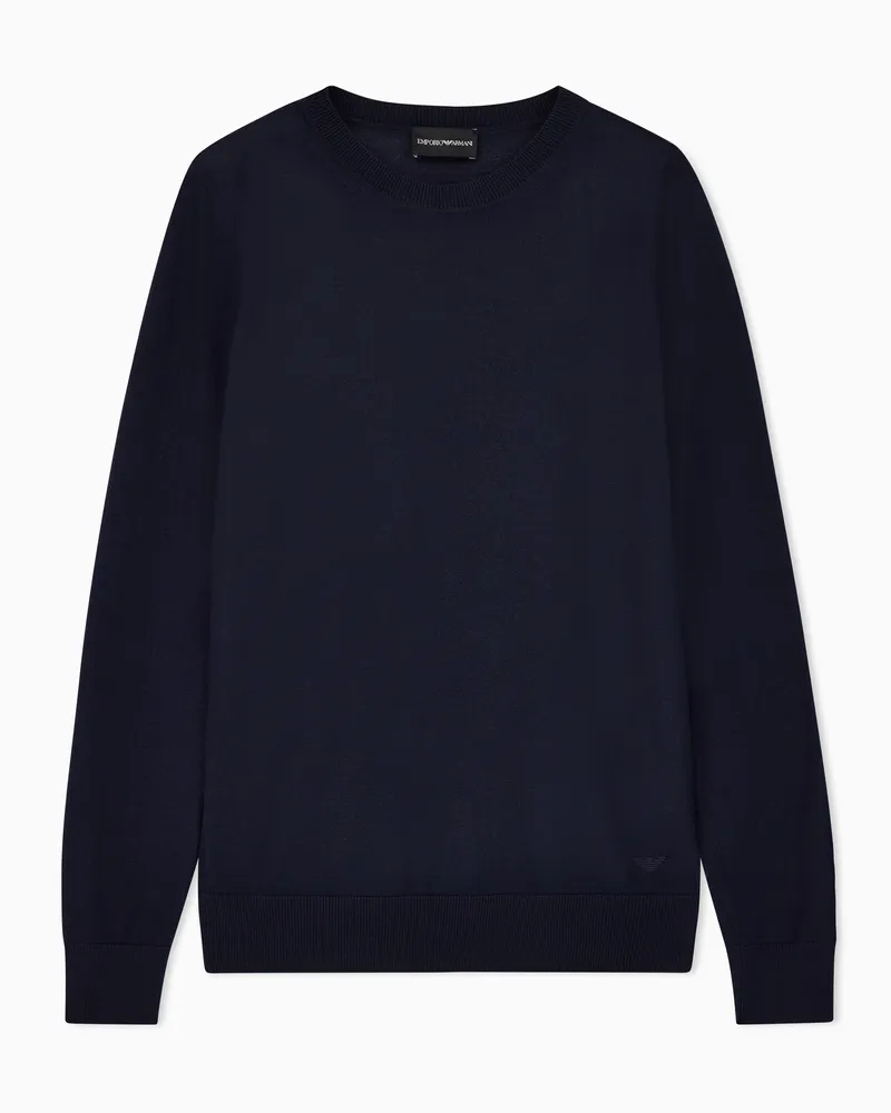 Emporio Armani Pullover mit Rundhalsausschnitt aus reiner Schurwolle Marineblau