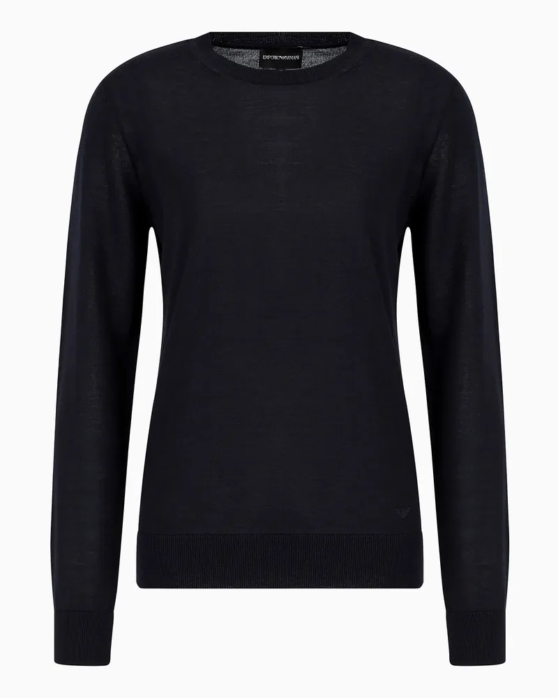 Emporio Armani Pullover mit Rundhalsausschnitt aus reiner Schurwolle Marineblau