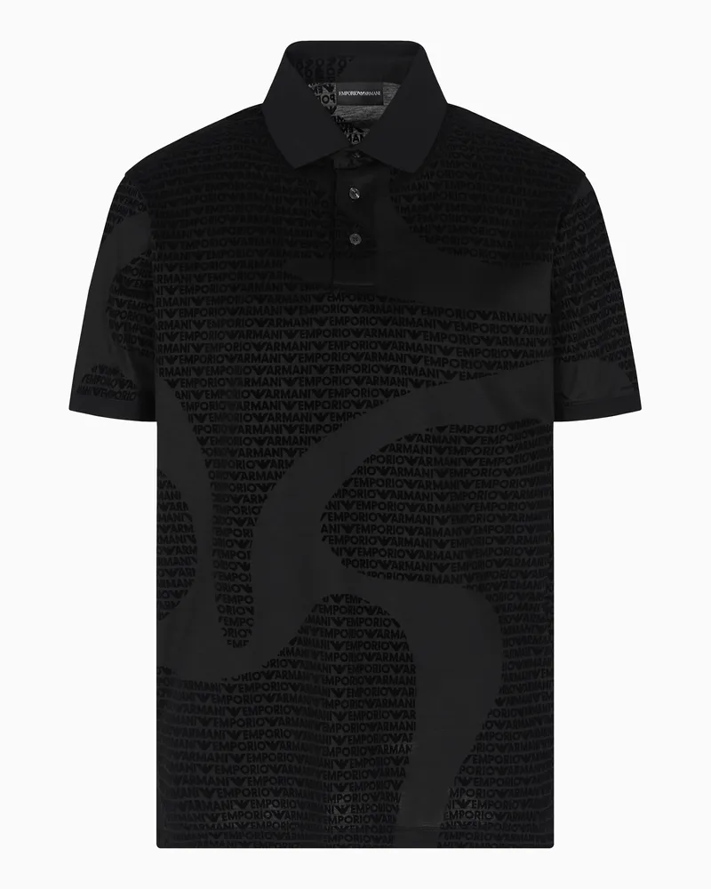 Emporio Armani ASV Poloshirt aus Jersey-Lyocell-Mischung mit geflocktem Allover-Logo Schwarz