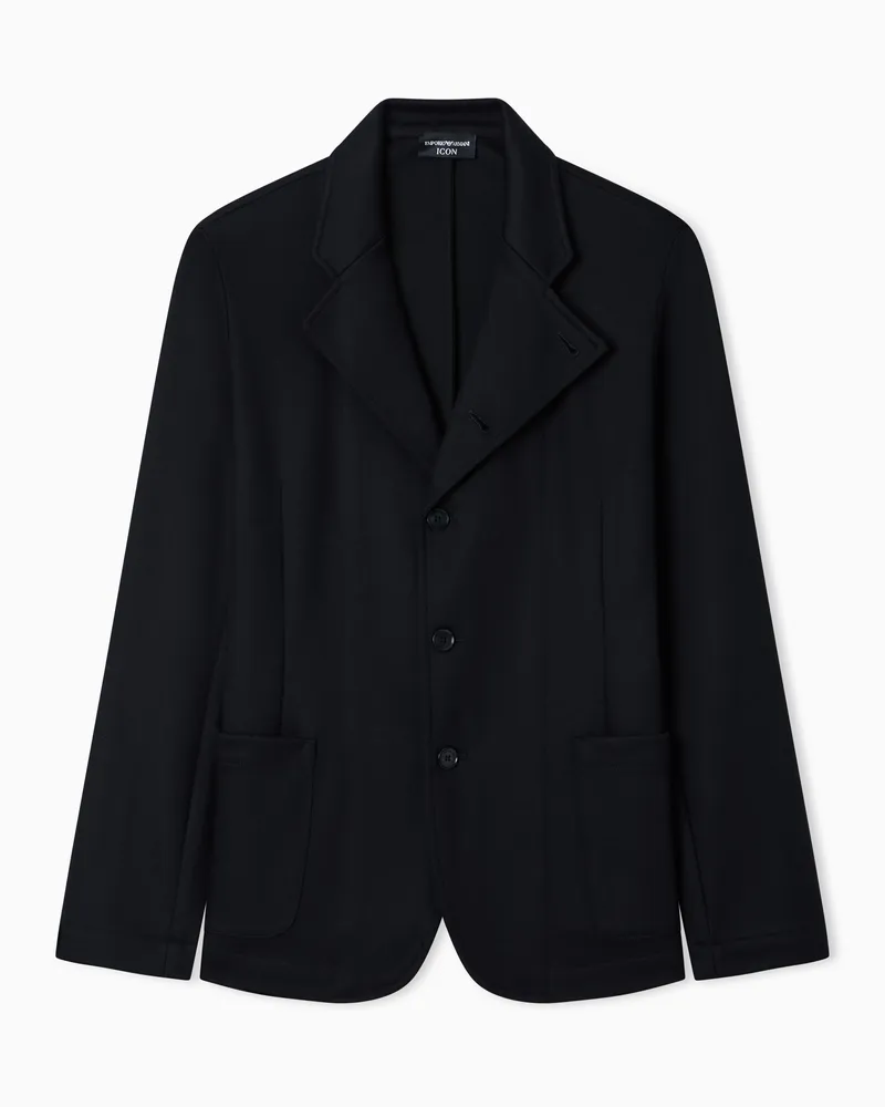 Emporio Armani Icon Jacke mit Grandad-Kragen und dezentriertem Verschluss, aus Wollmischung Marineblau