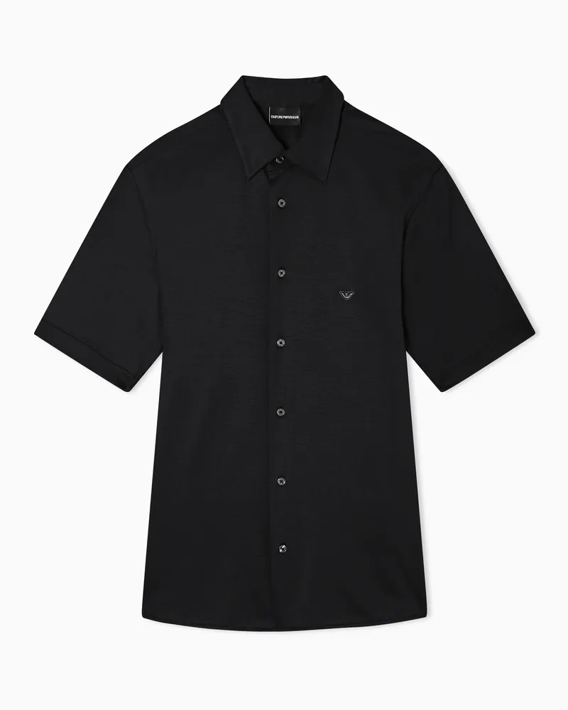 Emporio Armani Kurzärmeliges Slim-Fit-Hemd aus einer Lyocell-Jersey-Mischung Schwarz