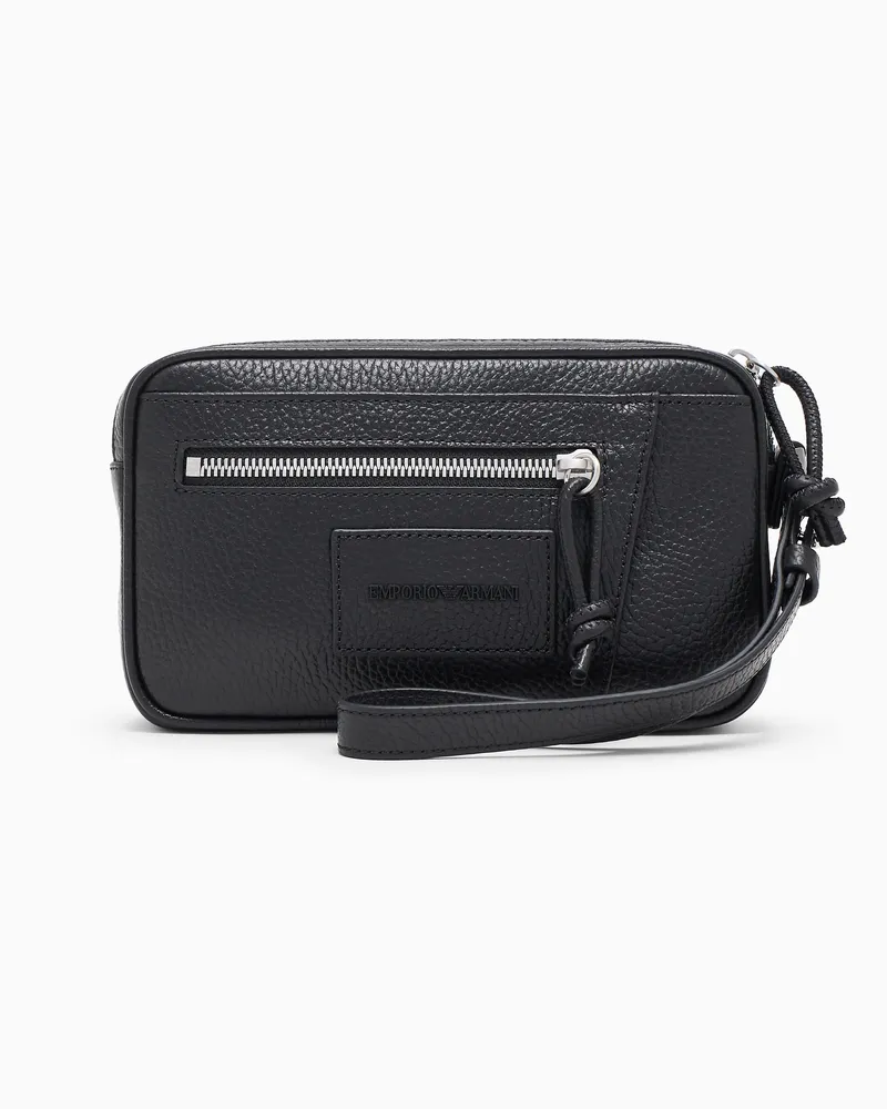 Emporio Armani Beauty-Case aus gewalktem Leder Schwarz