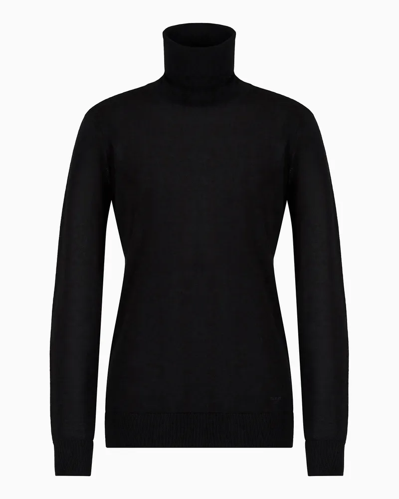 Emporio Armani Rollkragenpullover aus reiner Schurwolle Schwarz
