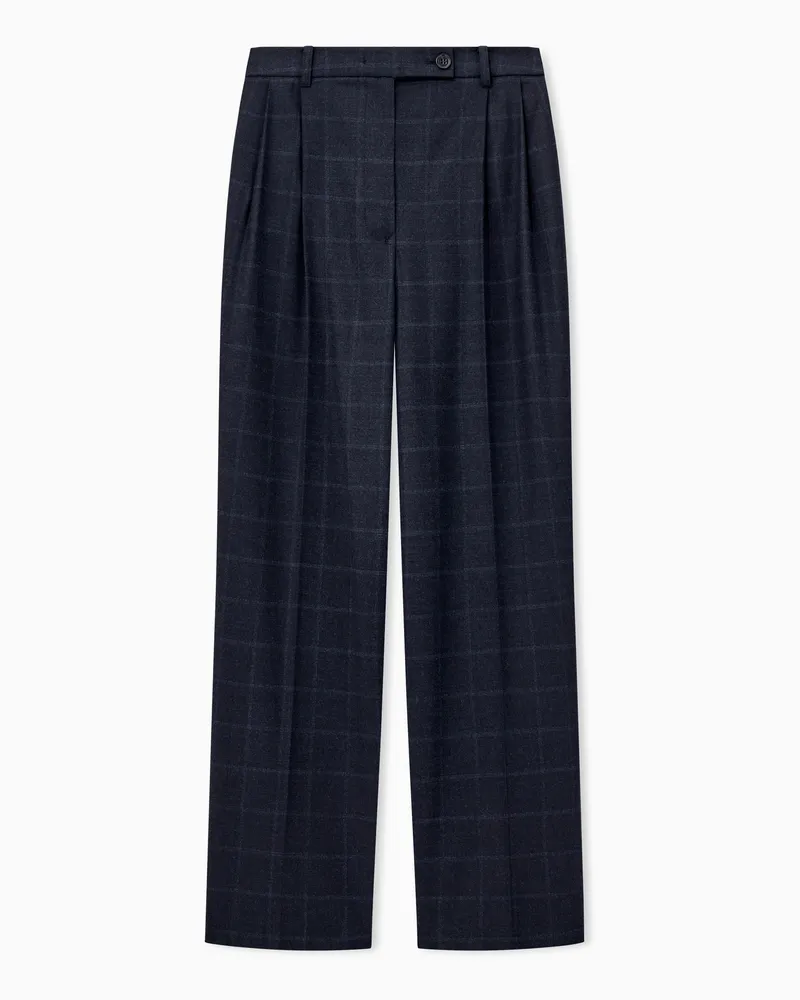 Emporio Armani Regular Fit Bundfaltenhose aus karierter Schurwolle Blau