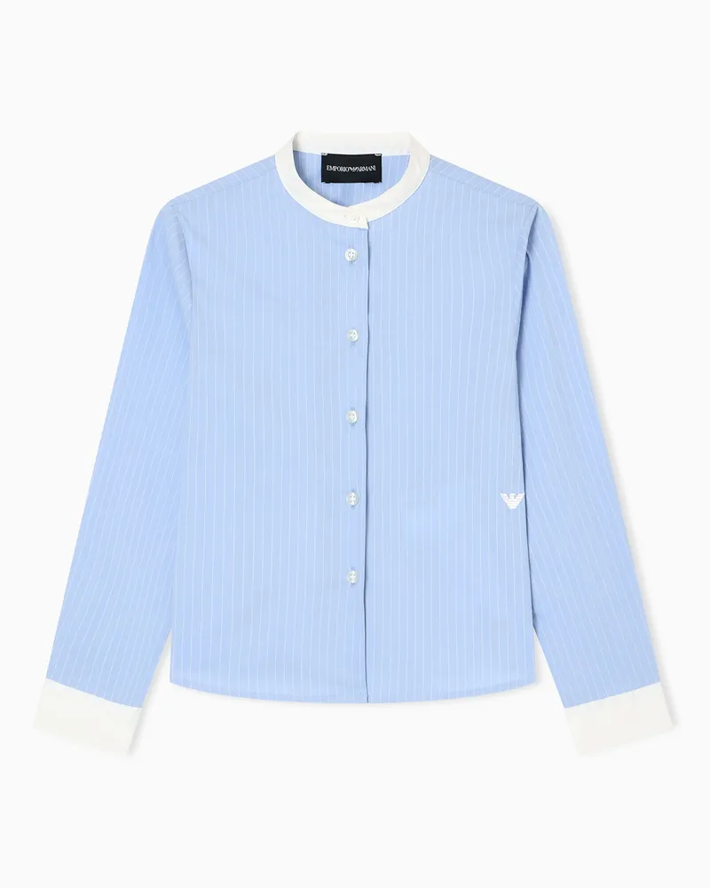 Emporio Armani Hemd mit Grandad-Kragen, gefertigt aus gestreifter Popeline Hellblau