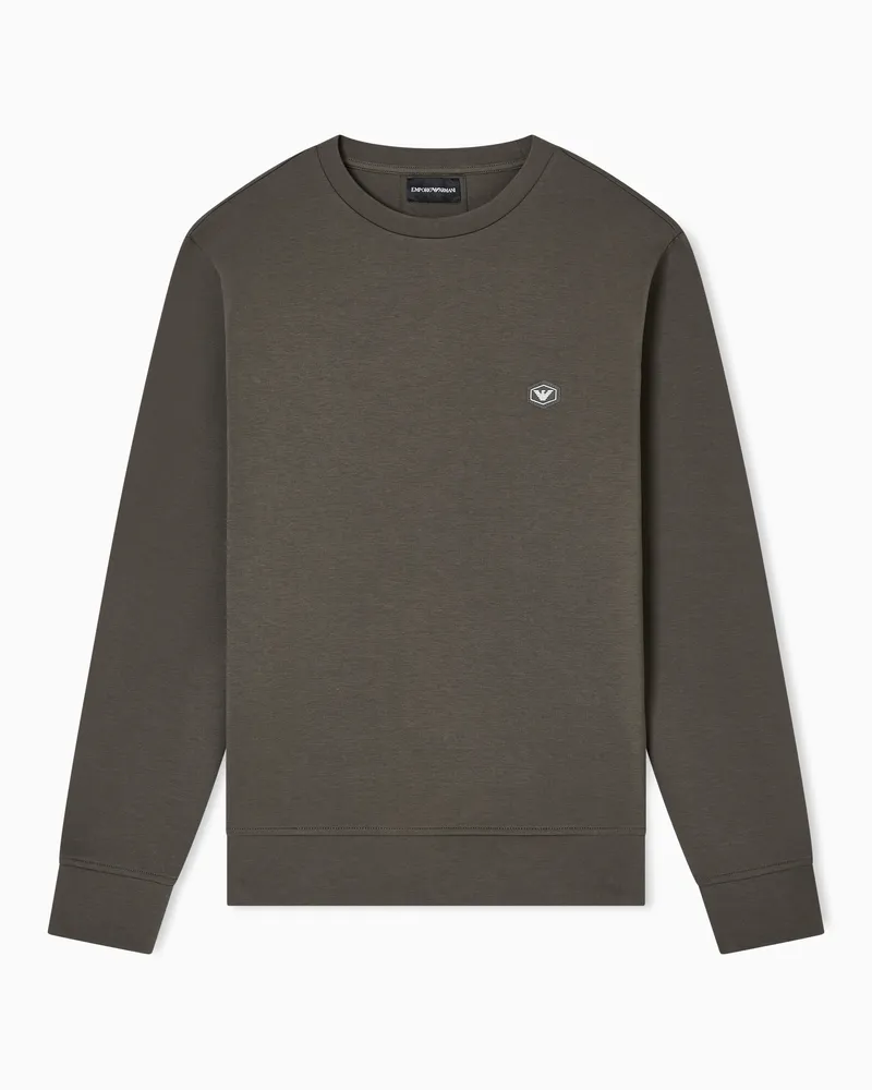 Emporio Armani Sweatshirt aus doppellagigem Jersey mit kleinem Logo-Aufnäher Braun