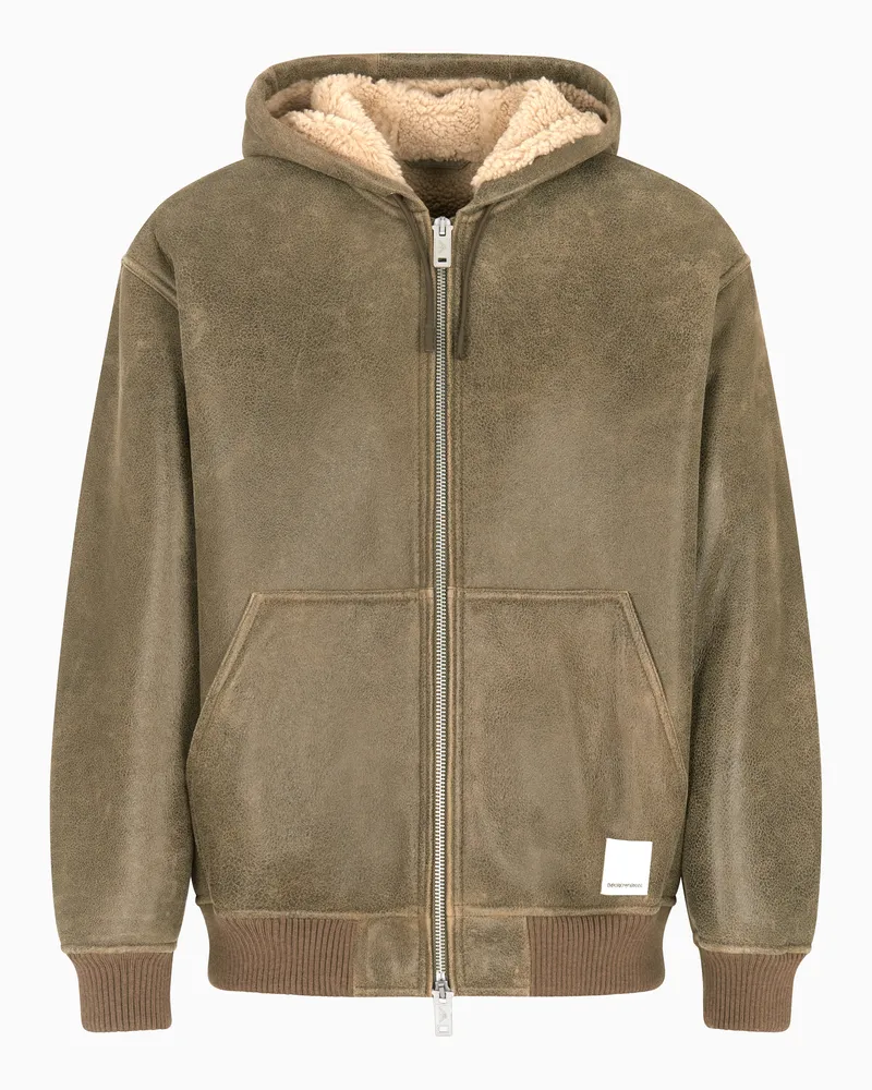 Emporio Armani Oversize-Blouson aus der New York Sonderkollektion aus Shearling Beige