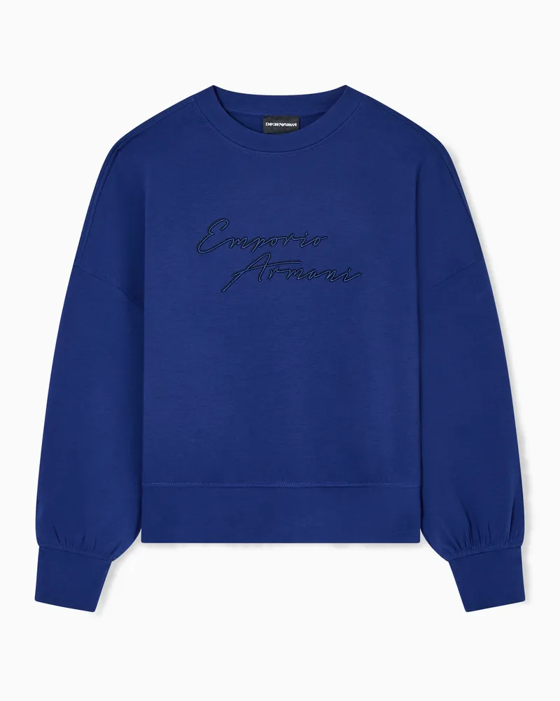 Emporio Armani ASV Sweatshirt mit Rundhalsausschnitt, gefertigt aus doppellagigem Jersey mit Logo-Stickerei Blau
