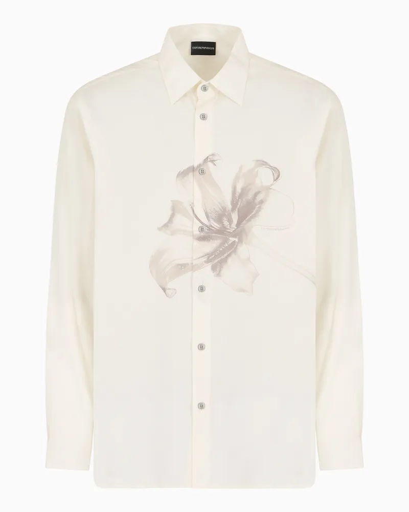 Emporio Armani ASV Hemd aus Lyocell-Gemisch mit Lilien-Stickerei Weiß