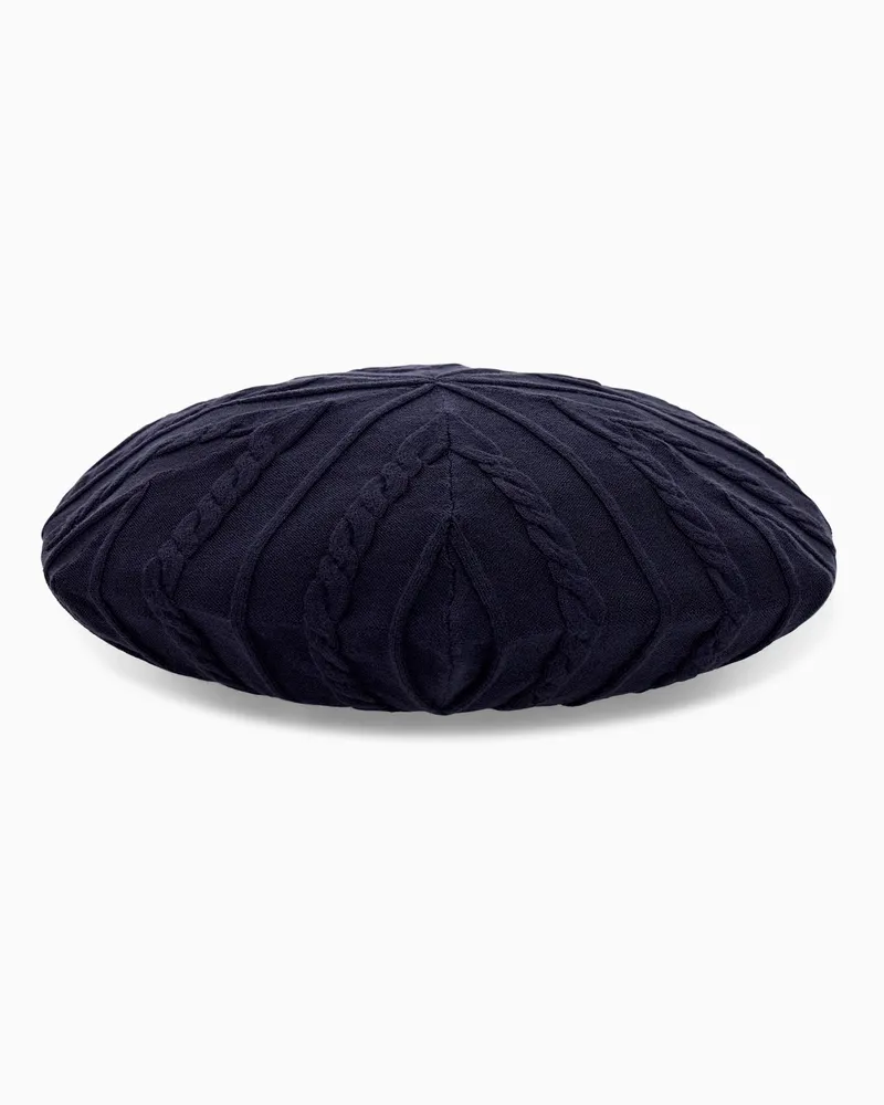 Emporio Armani Baskenmütze aus weichem Viskosestrick mit Flechtmuster Marineblau