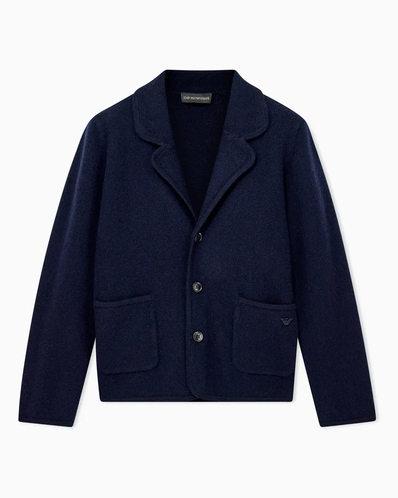 Emporio Armani Cardigan aus Schurwolle mit Reverskragen und drei Knöpfen Marineblau