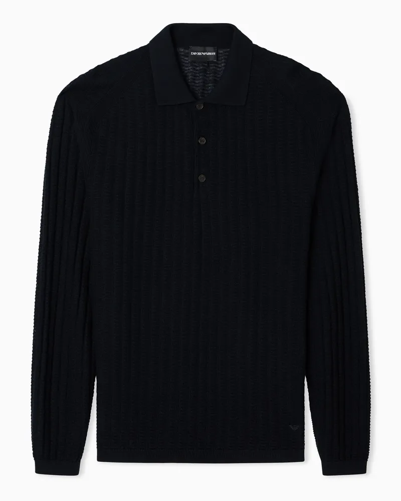 Emporio Armani Pullover mit Polokragen aus einer Woll-Lyocell-Mischung mit Muster Marineblau