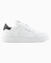 Emporio Armani Sneaker aus Leder mit Adler Auf Der Ferse Weiss