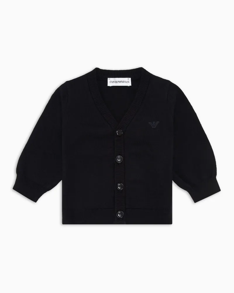 Emporio Armani Cardigan mit V-Ausschnitt aus Wollgemisch Marineblau