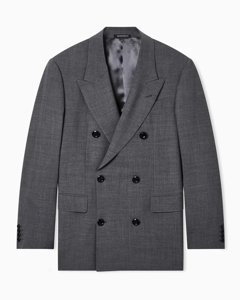 Emporio Armani Double-breasted jacket in stretch wool canvas Grau