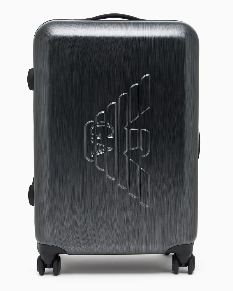 Emporio Armani Mittelgroßer Trolley aus ABS mit Maxi-Adler in Relief-Optik Silber