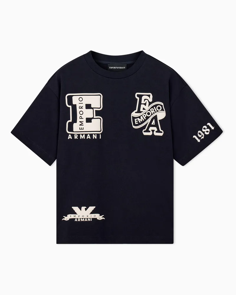 Emporio Armani Oversize-T-Shirt aus Baumwolljersey mit Grafikprint Marineblau