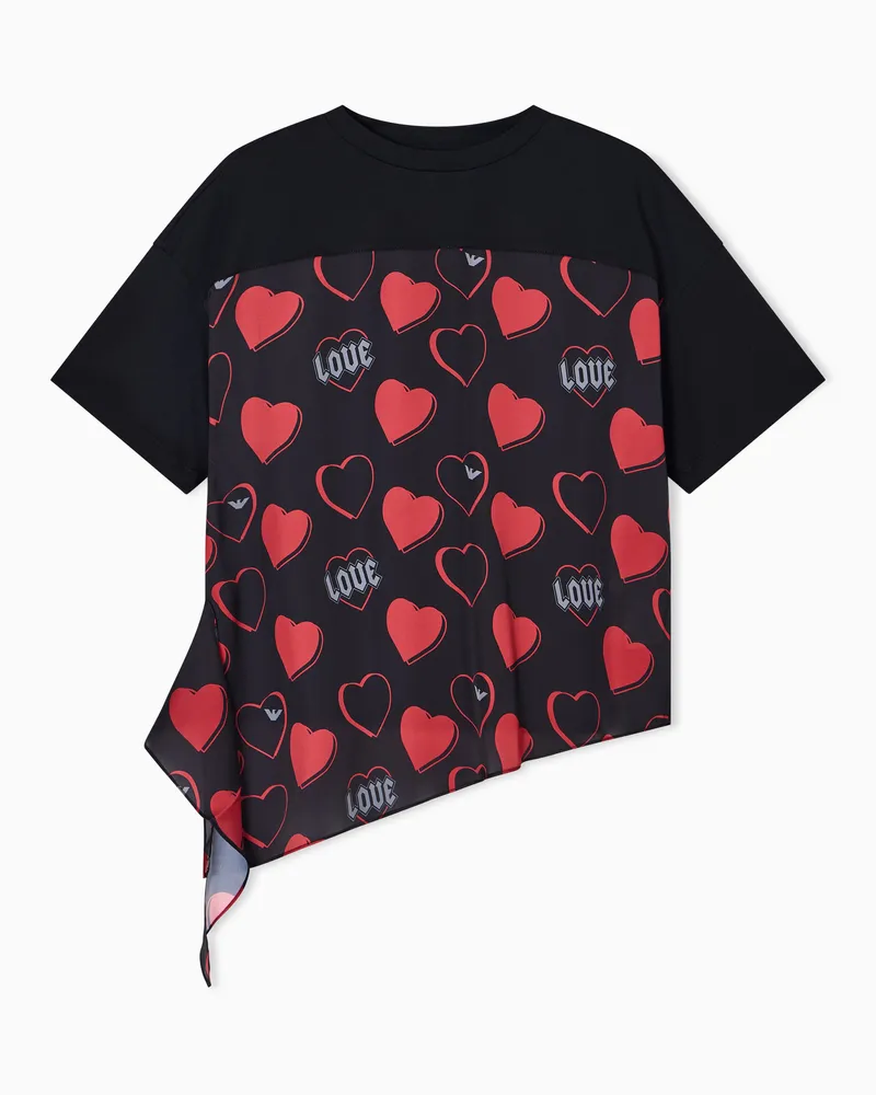 Emporio Armani ASV T-Shirt aus Jersey mit Satin-Einsatz aus der Sonderkollektion zum Valentinstag Schwarz