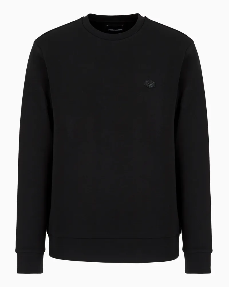 Emporio Armani Sweatshirt aus doppellagigem Jersey mit kleinem Logo-Aufnäher Schwarz