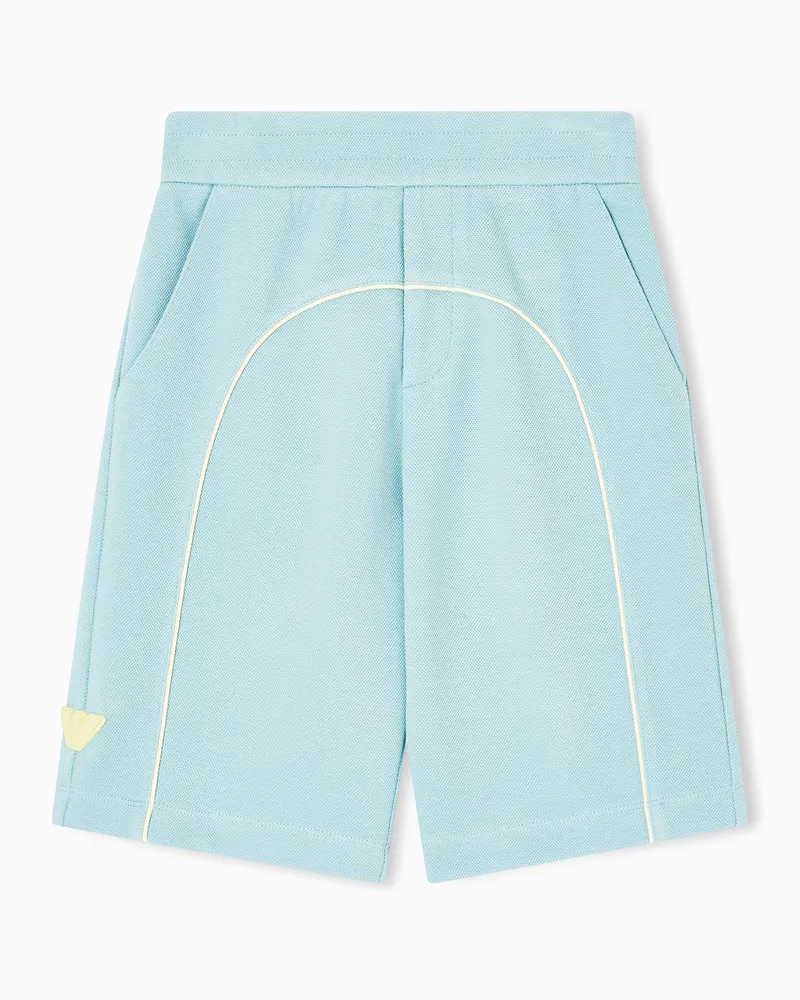 Emporio Armani Bermudashorts aus Double-Jersey-Pikee mit Logo und Paspeln Hellblau