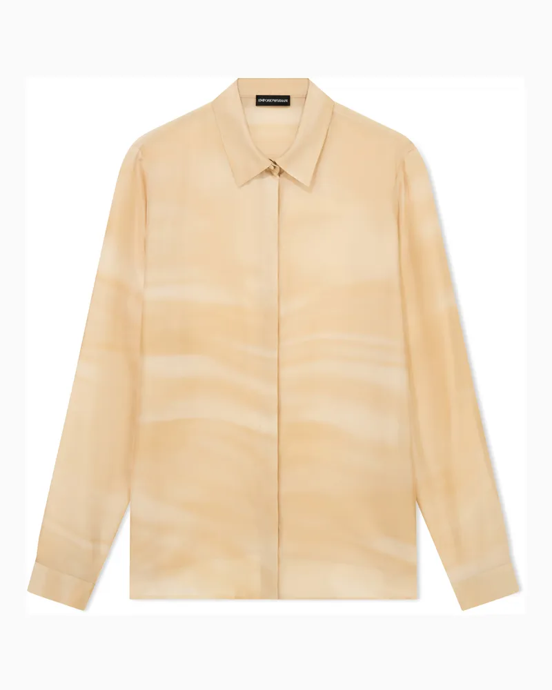 Emporio Armani Hemd aus Pongé-Seide mit verblasstem Print Beige