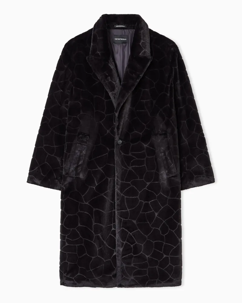 Emporio Armani Einreihiger Kunstpelzmantel mit Inlay in Kroko-Optik Grau