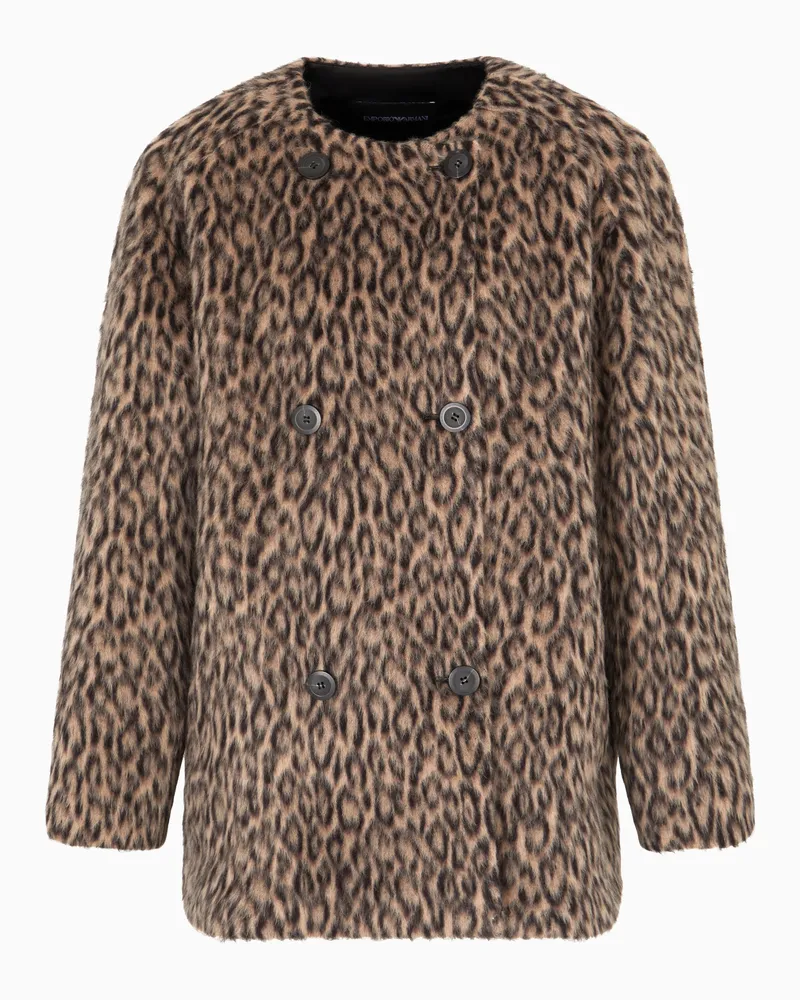 Emporio Armani Zweireihiger Mantel aus einer Woll-Mischung mit Tiermuster Gemustert