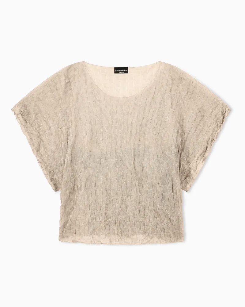 Emporio Armani Pullover aus gebürstetem Jacquard-Stoff mit Rechteckmuster Beige