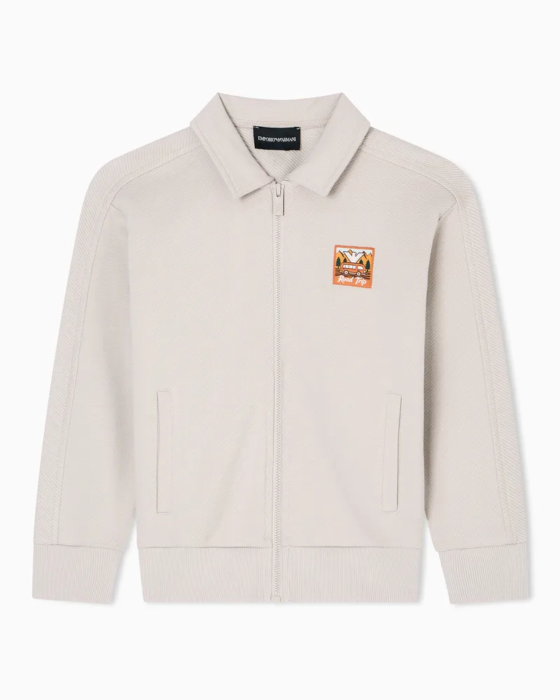 Emporio Armani ASV Sweatshirt mit Reißverschluss in bequemer Passform, gefertigt aus Bio-Jersey-Interlock mit Manga Bear Crew Print Beige