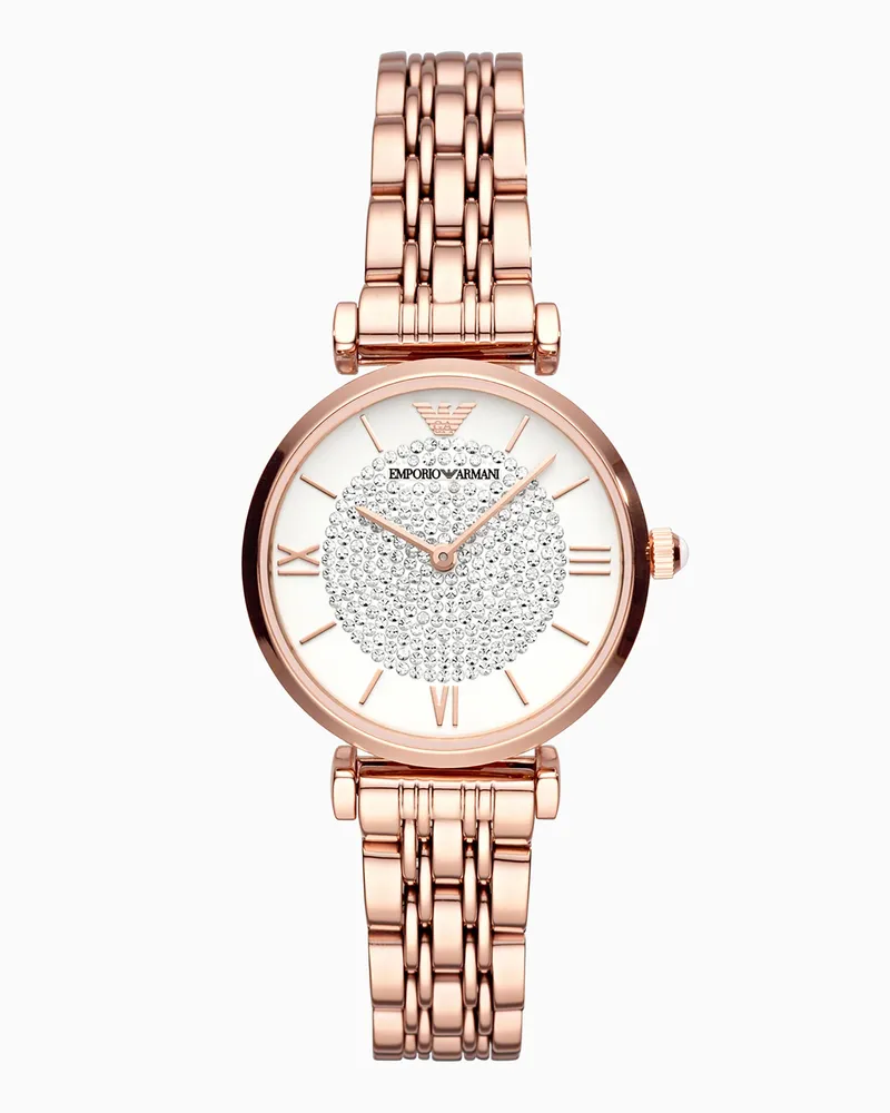 Emporio Armani Damen-Zweizeigeruhr aus roségoldfarbenem Edelstahl Mehrfarbig