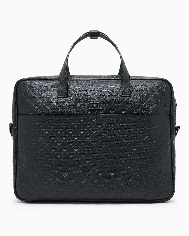 Emporio Armani Business-Tasche aus Leder mit Allover-Adler-Prägung Schwarz