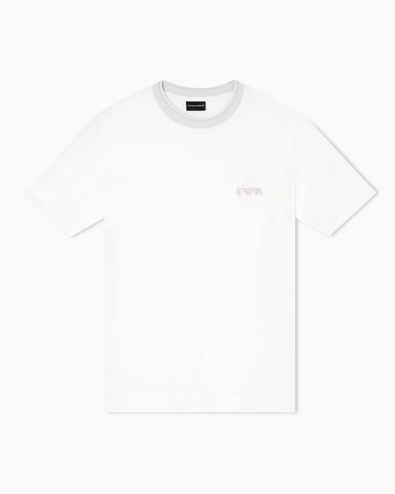 Emporio Armani ASV T-Shirt aus Pikee mit EA-Stickerei in Relief-Optik Weiß