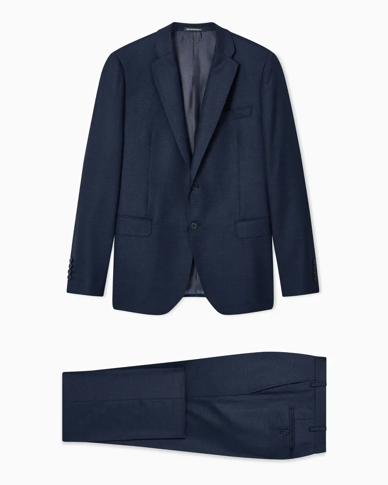 Emporio Armani Einreihiger Anzug aus superfeiner Mouliné-Wolle mit weichem Fischgrätenmuster Blau