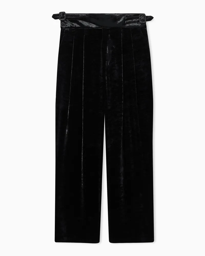 Emporio Armani Hose mit Bundfalte aus Samt in changierender Optik Schwarz