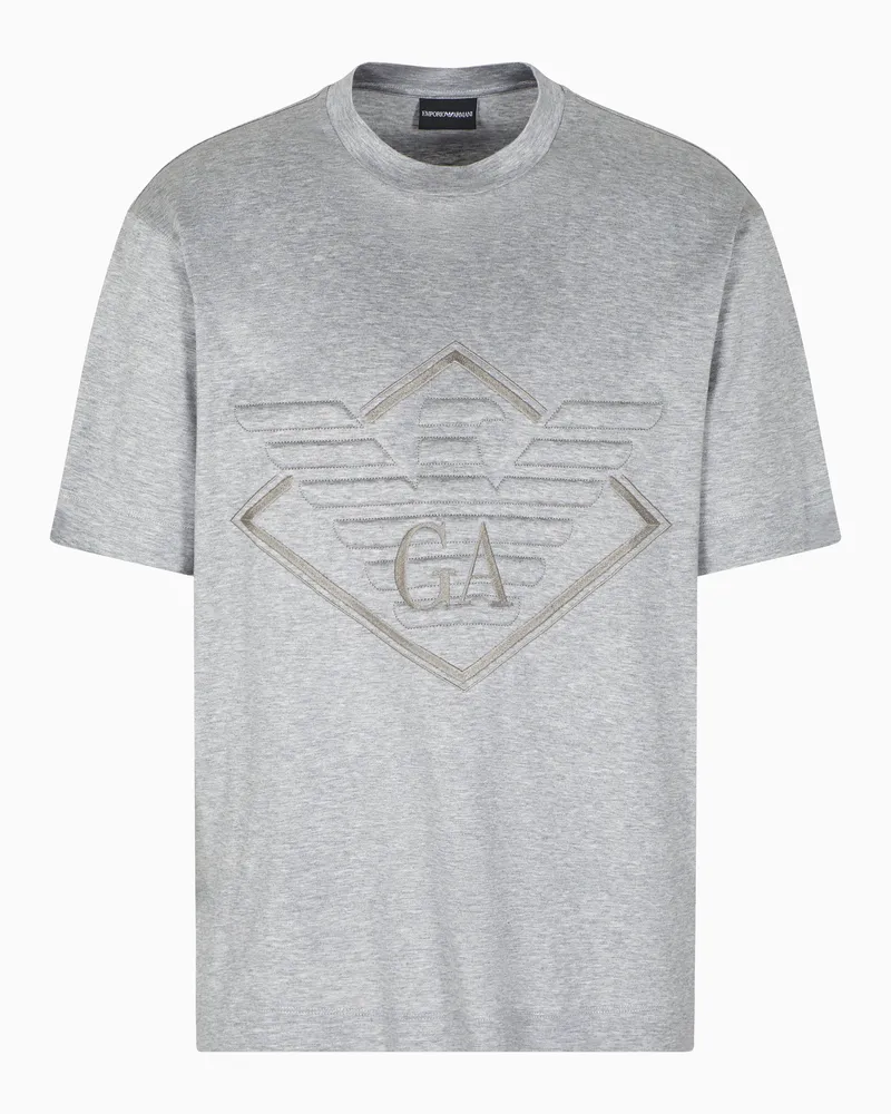 Emporio Armani ASV T-Shirt mit großer Adler-Stickerei, gefertigt aus einer Jersey-Lyocell-Mischung Grau