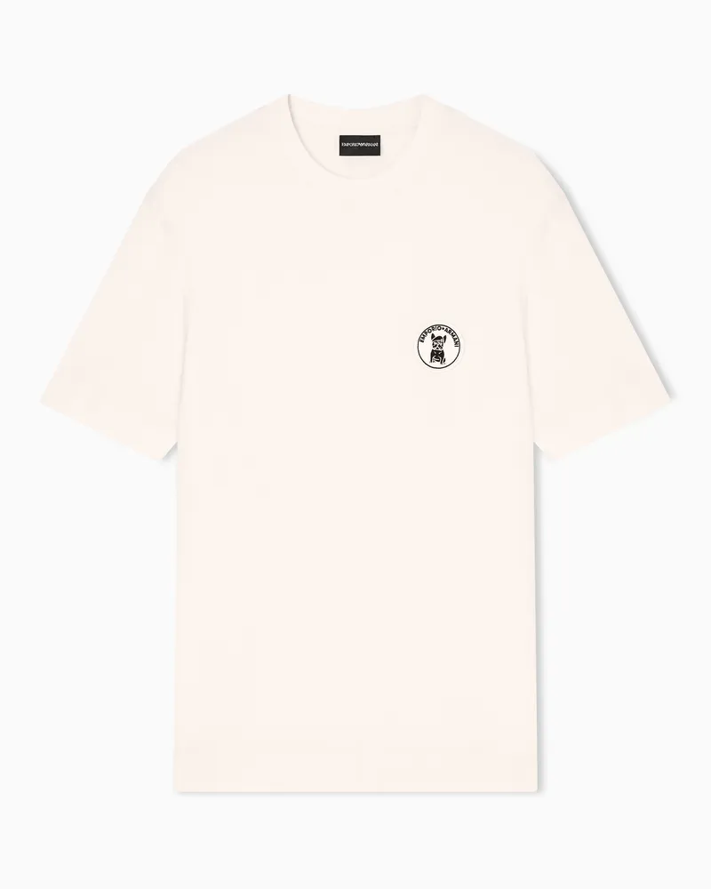 Emporio Armani T-Shirt aus einer Jersey-Lyocell-Mischung mit französischer Bulldogge als Patch Beige