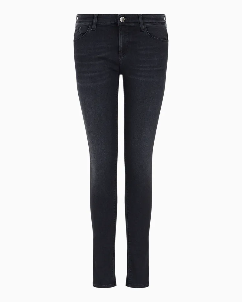 Emporio Armani J28 Skinny Fit Jeans aus Comfort Denim Stone Wash Schwarz