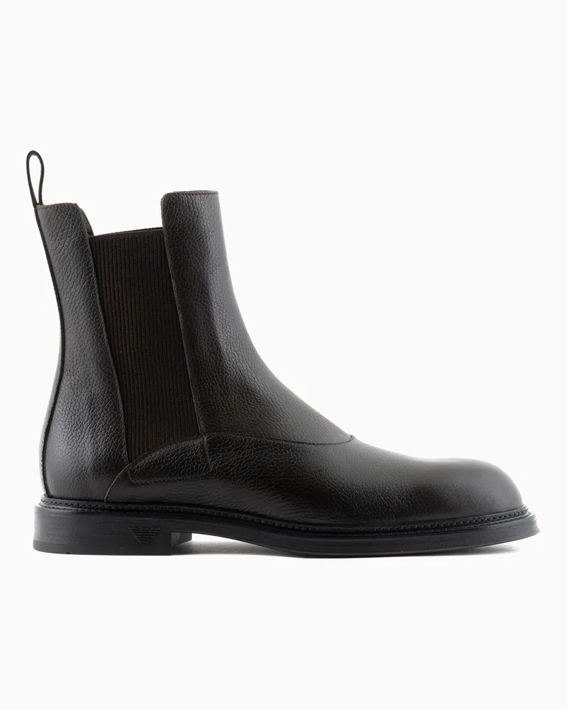 Emporio Armani Chelsea-Stiefeletten aus genarbtem Leder Braun