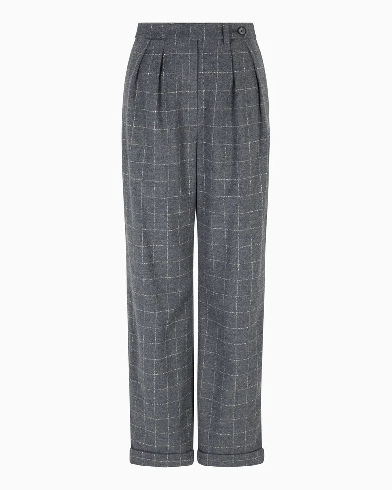 Emporio Armani Icon Hose mit Bundfalten aus Flanell mit Karo-Muster Grau